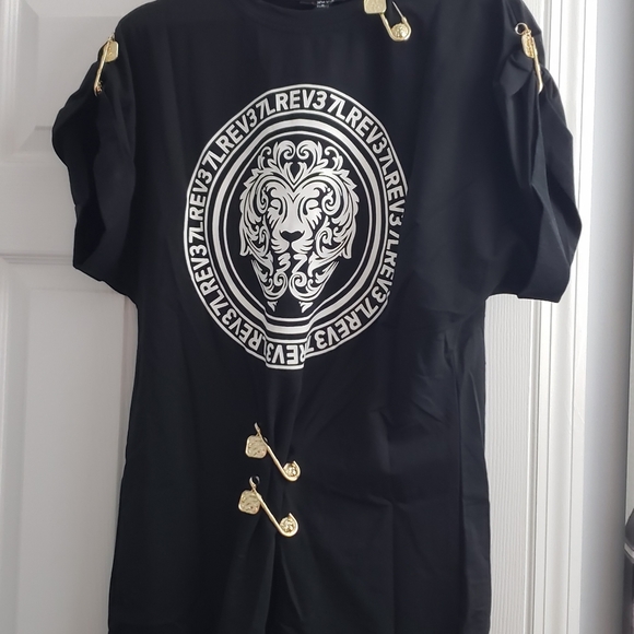 Stunning Black/White Safety Pin Tee Shirt Dress - Picture 3 of 11